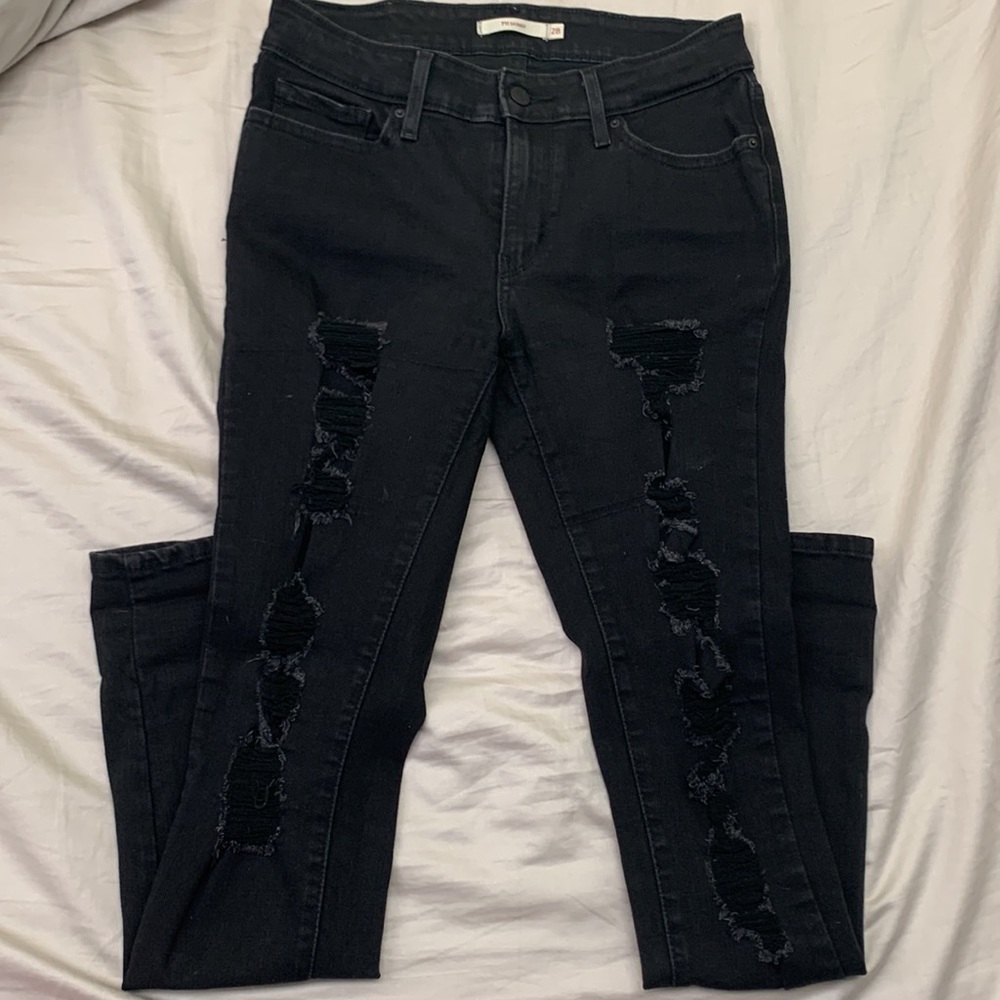 Levi’s distressed 711 skinny midrise black size 28 - Picture 3 of 6